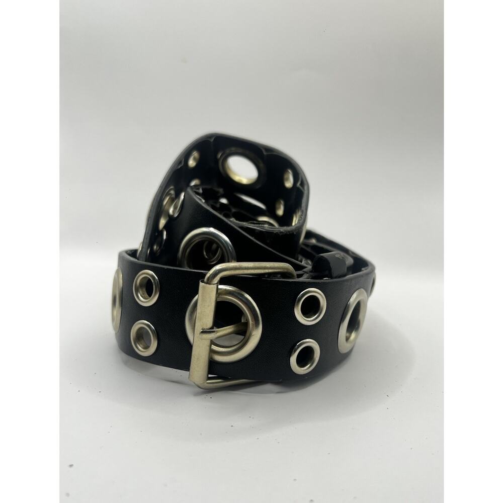 Black Double Grommet Belt Y2K 2XL Punk Goth Metal Studded Alt Emo Leather Back